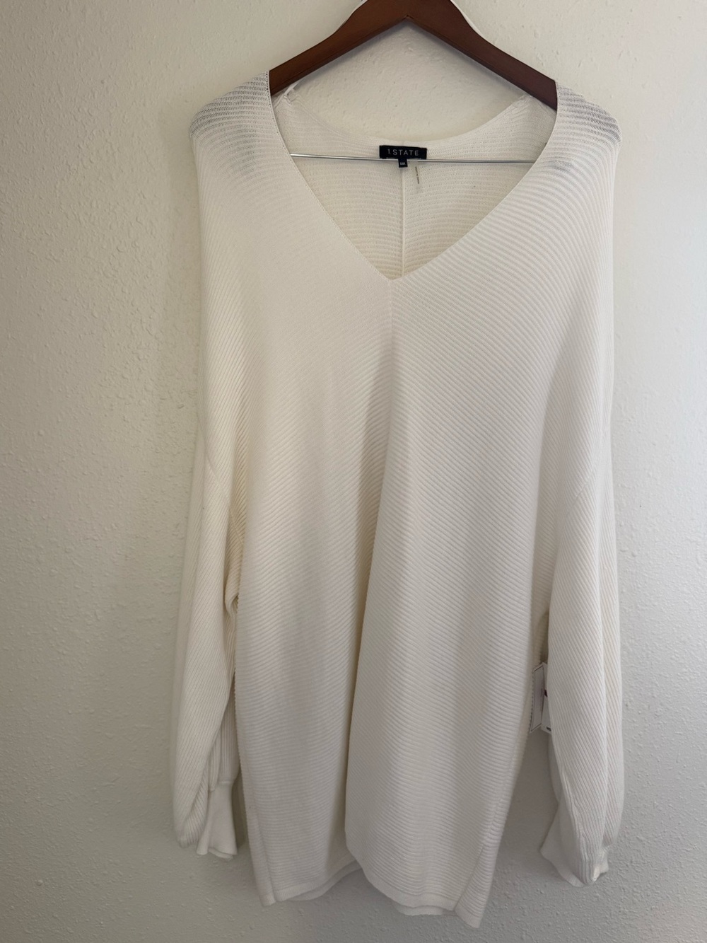 NWT 1.STATE Balloon Sleeve V-Neck Tunic Sweater Antique White XXL